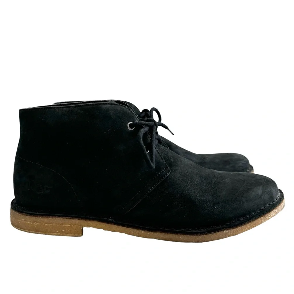 Ugg Groveland Black Leather Lace-Up Chukka Boots Men's Size 11.5